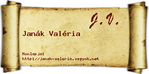 Janák Valéria névjegykártya